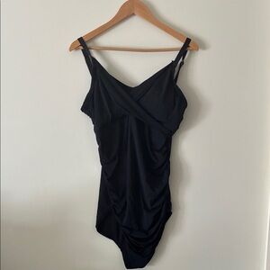 Black Women's Ruched Maternity Swimsuit